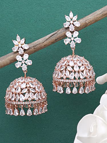 Image of Karatcart Women Silver Plated Blue American Diamond Studded Jhumki Earrings