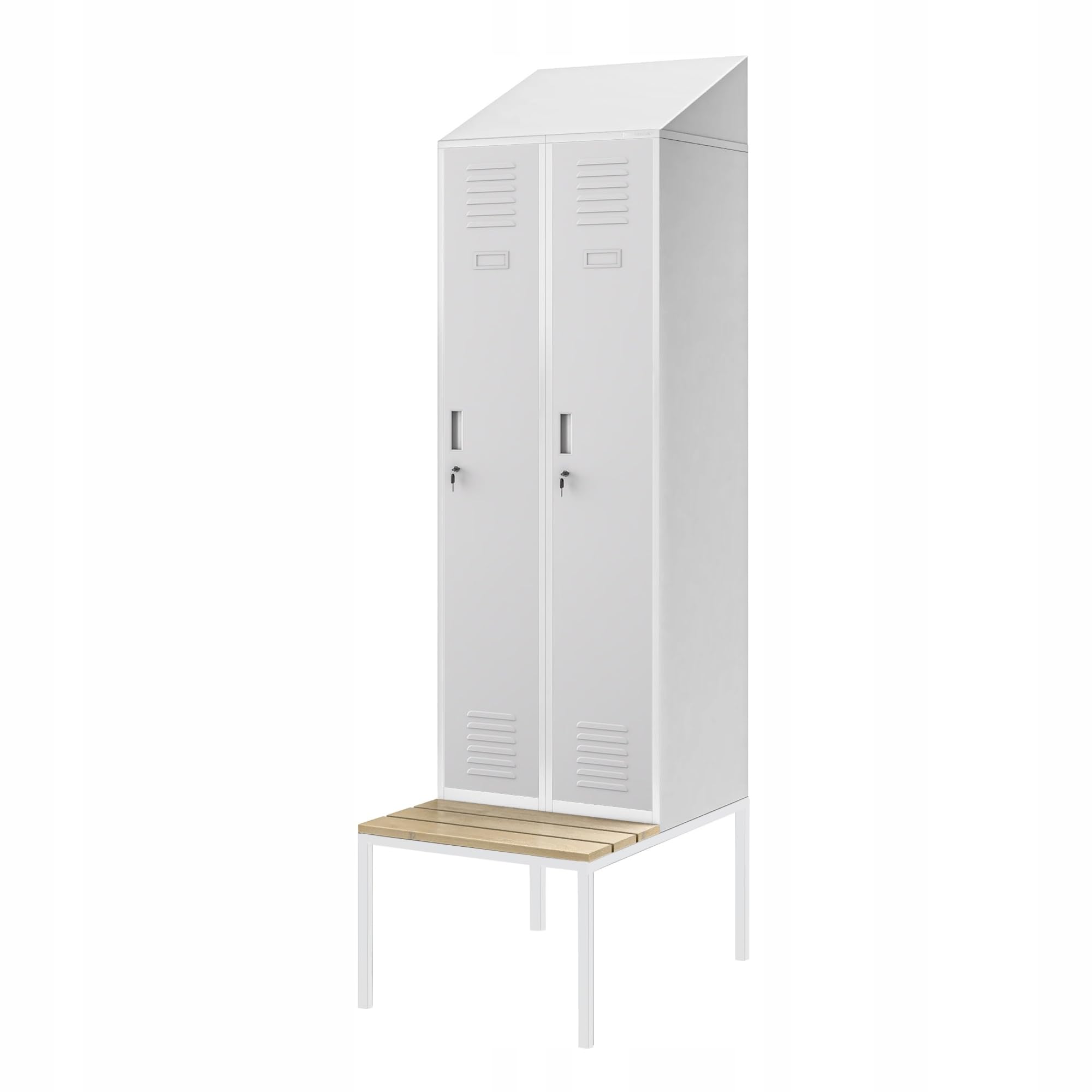 Jan Nowak Spind Metall mit Sitzbank Doppelspind abschließbar Sozialraumschrank Spindschrank Schließfachschrank Umkleideschrank mit 2 Abteilen für Betrieb Schule Fitness 229,5 x 85 x 60 cm