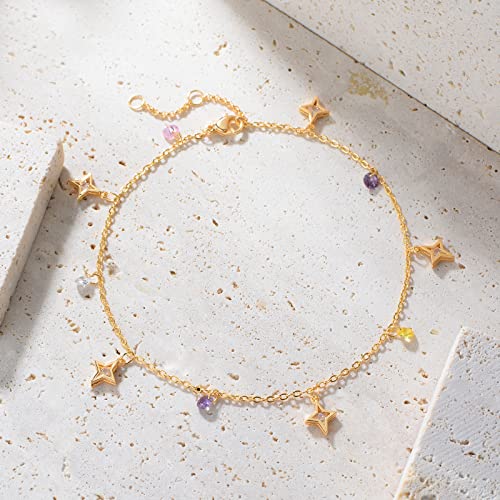 Image of MTMY Gold Anklets for Women 14K Gold Plated Tiny Bead Anklet Colorful Tassel Foot Chain Dainty Adjustable Cute Summer Beach Boho Anklets Jewelry Gift