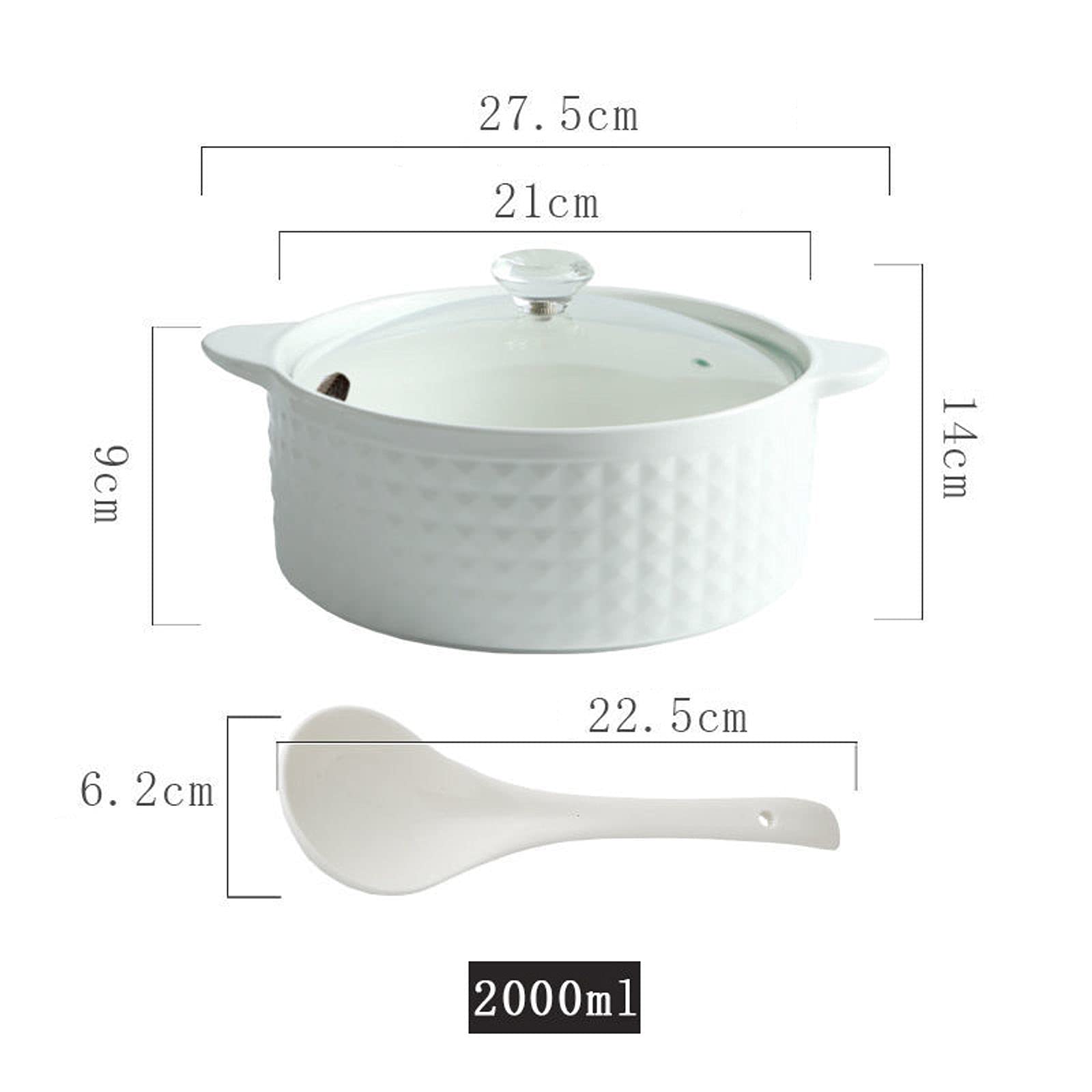 Zuppiera con 2 Maniglie E Coperchio, 2000ML Zuppiere con Maniglie Cucchiaio in Ceramica Porcellana Forno Microonde Cucina Stile Giapponese Grande per Brodo-Bianco