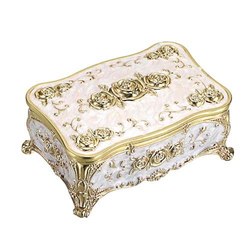 TOLIDA Boîtes à Bijoux Vintage Coffret à Bijoux de Luxe Rectangulaire en Métal Boîte de Rangement pour Boucles d'Oreilles, Colliers, Bagues, Cadeau de Mariage,...