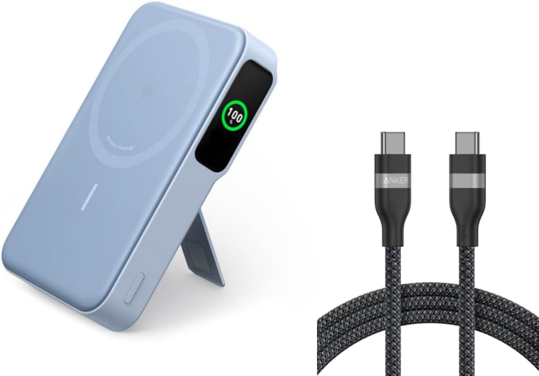 Anker Nano USB C Cable, 240W 6 ft Flexible Multi-Color Braided Cord&Anker MagGo Power Bank, Qi2 Certified 15W Ultra-Fast MagSafe-Compatible Portable Charger