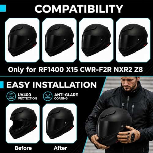 Image of PSLER RF-1400 RF 1400 visor - CWR-F2R Face Shield Helmet Visor Motorcycle Helmet Shield Accessories Replacement for RF 1400 CWR-F2R NXR2 Z8,Dark Black