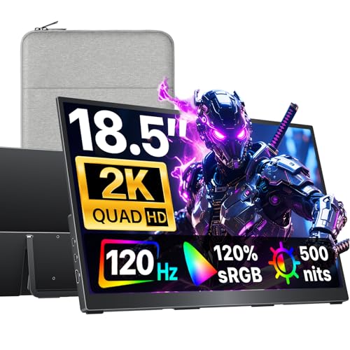 Image of cocopar Portable Monitor 18.5 Inch 2K QHD 120Hz 120% sRGB Travel Monitor with Speaker HDMI USB-C Second Screen for Laptop MacBook Surface PC Xbox PS4 /5, VESA Mountable, with Kickstand