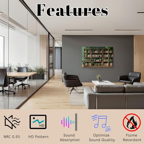 8 Paneles acústicos decorativos verdes con diseño de planta y estantería, tamaño 48"x32", para estudios de grabación y aislamiento sonoro en el hogar miniatura 5