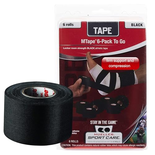 Image of Mueller Sports Medicine MTape Rolls to Go, Quality Athletic Tape, Easy to Tear for Fast & Effective Taping, 1.5 inch x 10 Yards Per Roll, 6 Rolls