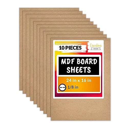 Creative Deco 10 x MDF Board Sheet | 23.62 x 15.74 in | Perfect for Home Decor, Arts and Crafts, Painting, DIY Projects, Laser Cutter, CNC Machine, Scroll Saw, Stenciling, Pyrography