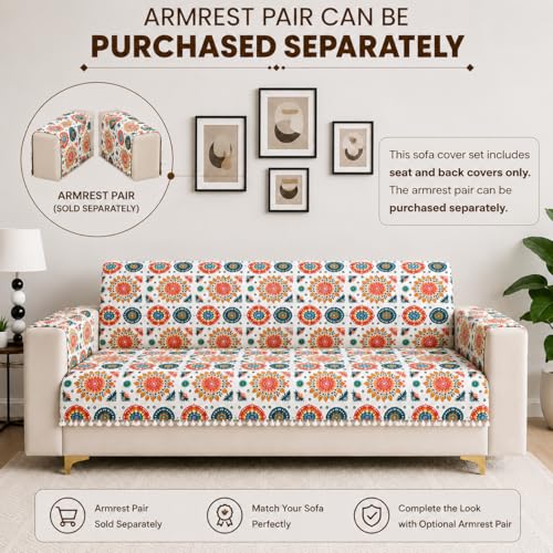Image of Homerz Premium Printed Quilted Velvet Sofa Slip Cover Protector with Tassels, Sofa Mat, Exact Size, Antislip Cover (Mosaic, 5 (3+1+1) Seater, Full)