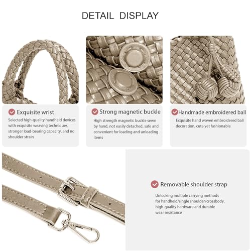 Image of Woven Tote Bag for Women with Coin Purse, Foldable Chain Small Crossbody Handbags, Fashion Shoulder Bag, Hobo Satchel