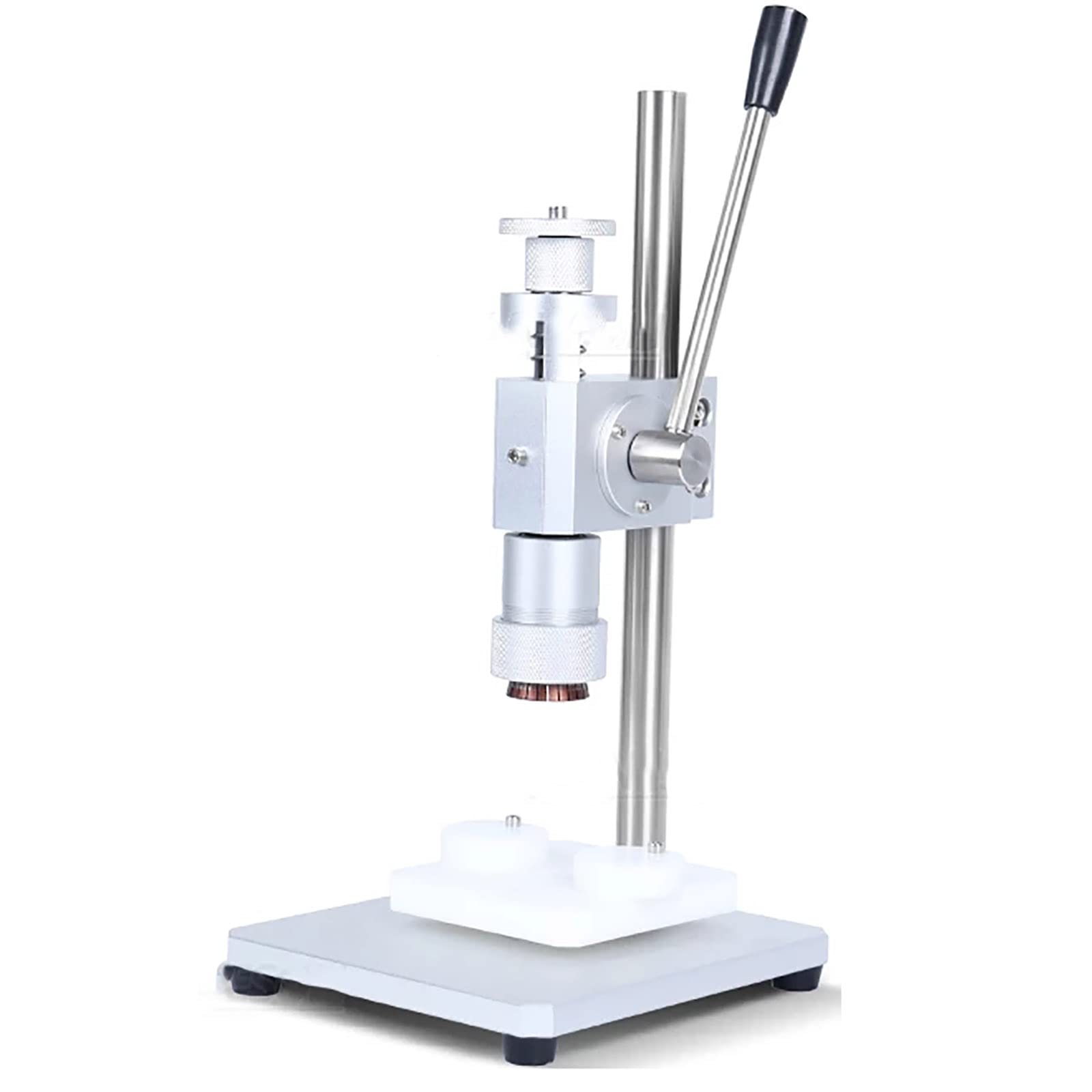Máquina prensadora Sellado Botellas Perfume, máquina taponadora neumática Manual, con Mango Antideslizante Acero Inoxidable, Altura Ajustable para Herramientas Vidrio Metal plástico (diámetro exte