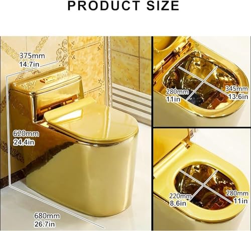 Inodoro para baño, inodoro dorado de una pieza con asiento de confort, bola de inodoro dorada, alargado, 68x62x37 cm miniatura 6