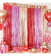 Biapian Valentine's Day Decorations, 2 Packs Red Pink Rose Gold Metallic Tinsel Foil Fringe Curta...