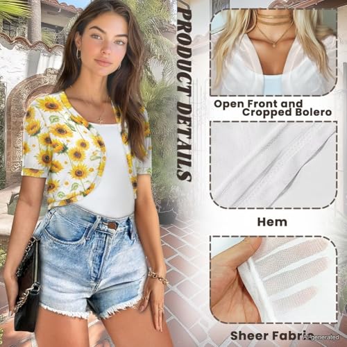 Image of Womens Short Sleeve Cardigans Lightweight Summer Cardigan Trendy Bolero Shrug Cute Floral Cardigan Sheer Bolero