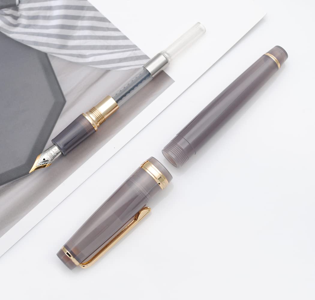 JINHAO 82 Celluloid Fountain Pen Acrylic Ink Pen with Ink Converter (Fine Nib, Gold Clip-Volcano Gray) - Image 4
