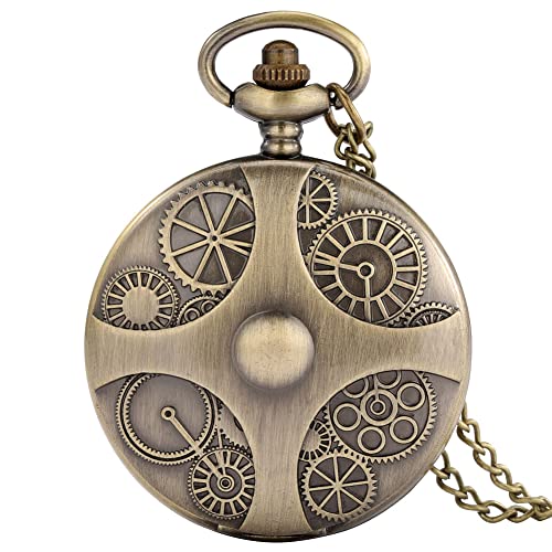 Montre de poche à quartz vintage en bronze pour homme, montre de poche à chiffres arabes pour femme, collier de montre de poche pour garçons, bronze, Rétro Cover
