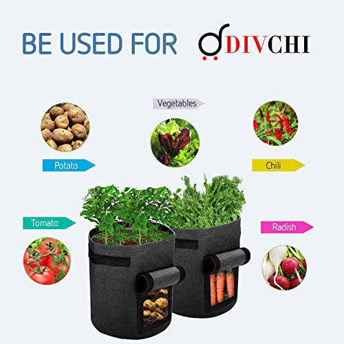 Divchi Potato Grow Bags, 2 Pack 10 Gallon Plant Growing Bags Window Flap, Handles For Potato Tomato Carrot Onion Flower Fruit - 7