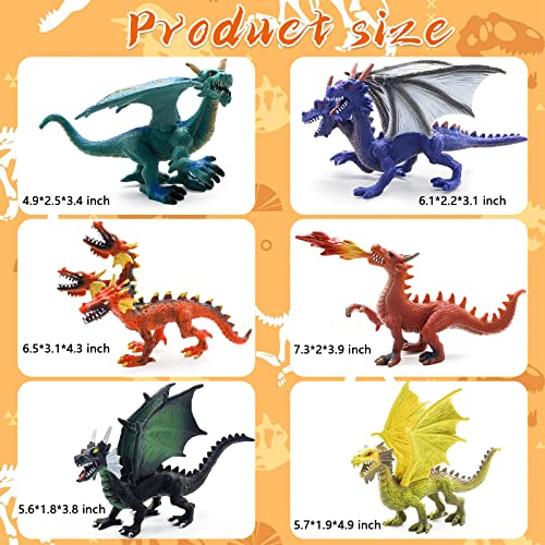 Newmemo Ancient Realistic Dragon Figurines 6Pcs Dragon Toy Figures Mini Dragon Toys Action Figurine Flying Dragon Statue In Assorted Colors And Styles Kids Toys Birthday Party Decorations Cake Toppers #TOP1