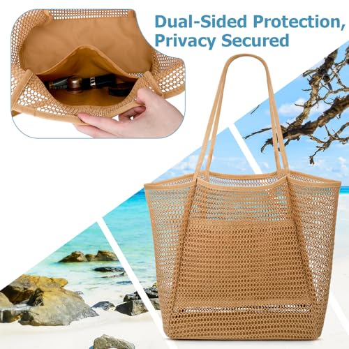 Image of Iioscre Beach Bag for Women, Causal Hobo Bag with Zipper Inner Pocket, Foldable Mesh Dive Duffle Bag for Vacation Essentials