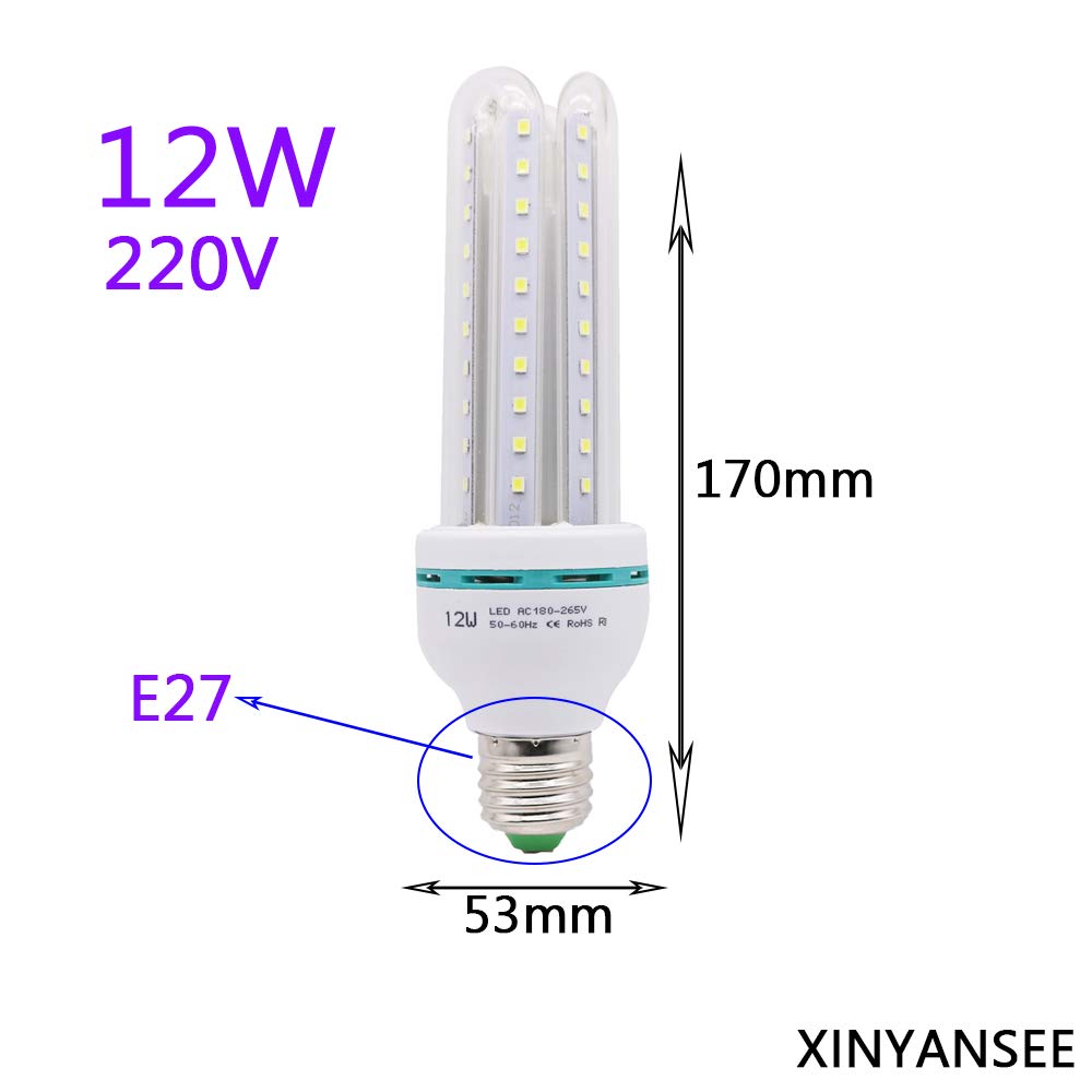 20 bombilla LED de 12W superbrillante modelo U - Bombilla LED E27 Edison con adaptador E27-6000K blanco frío 1200 lúmenes para iluminación comercial - almacén taller fábrica hof