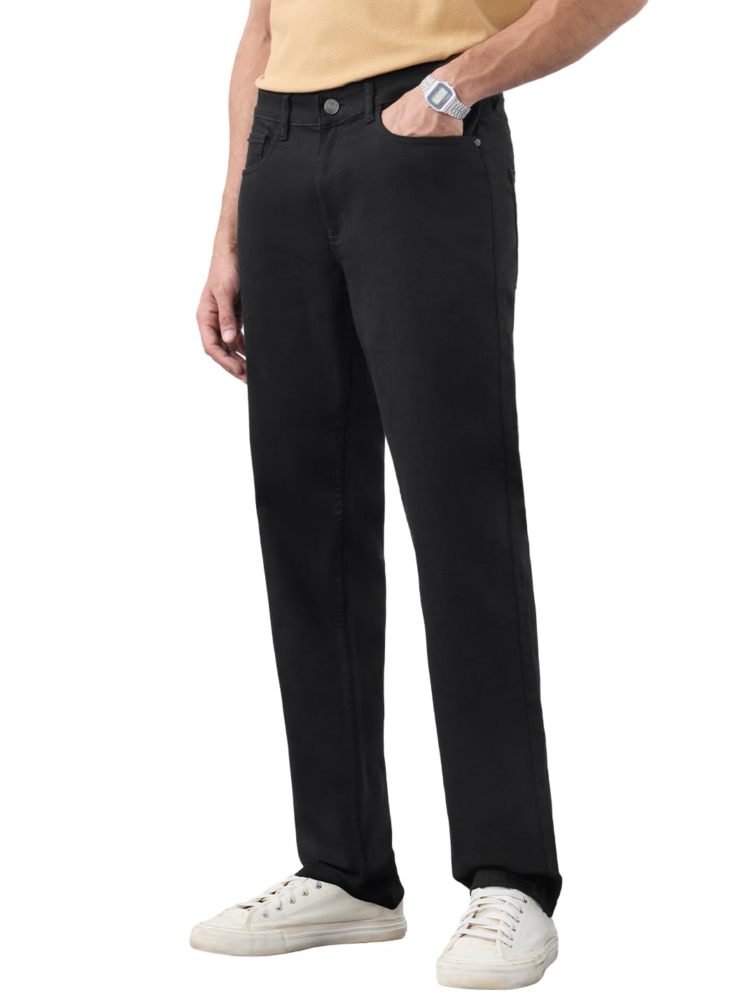 Slim-Fit Jeans: Pitch Black Men and Boys Zip Fly Solid Cotton Elastane Blend Lightweight Stretchable Everyday Slim Fit Jeans-image-1