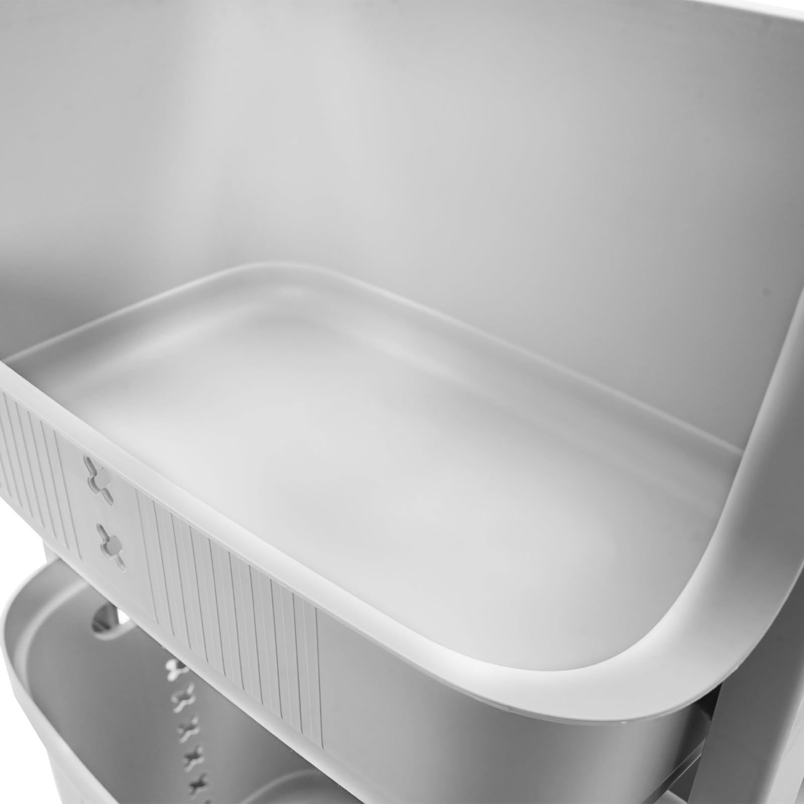Wasmand, wasmand met wielen, 4 vakken, wasverzamelaar, auto, grote capaciteit, gemakkelijk te verplaatsen, voor woonkamer, slaapkamer, wasruimte, grijs