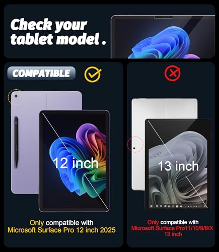 Image of Orzero (3 Pack Compatible for Microsoft Surface Pro 12 inch 2025 Tempered Glass Screen Protector, Protector De Pantalla 9H High Definition Anti-Scratch Bubble-Free