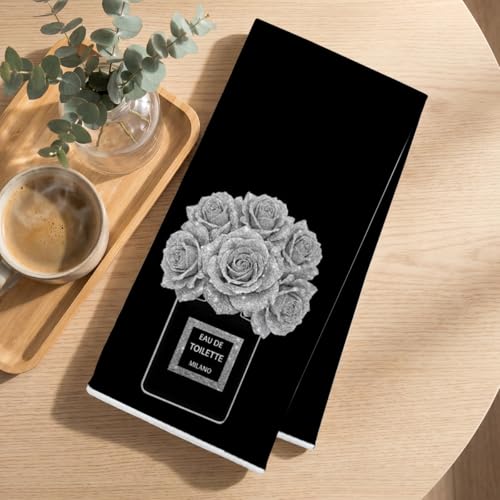 Image of 2 Pcs Black and White Hand Towels 24x14 Inch, Preppy Girly Bathroom Decor