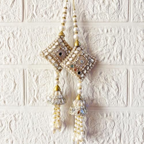 Image of Adikala Craft Store Handmade Ethnic Latkan Tassel Set of 2 for Saree Pallu, Blouse, Suits, Dupatta, Lehenga Decor | Ethnic Saree Pallu, Blouse, Suit, Dupatta & Lehenga Decoration (Mirror Square)