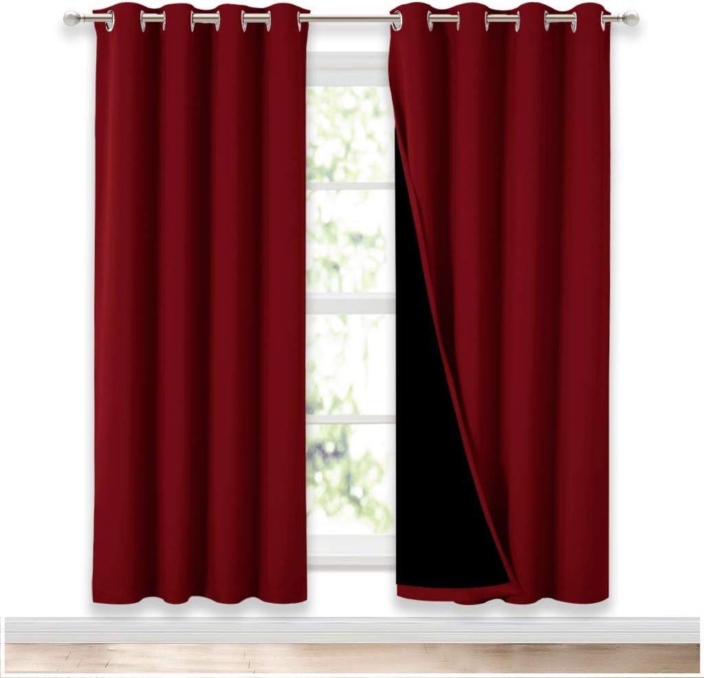 NICETOWN Blackout Lined Drapes, 2 Panels, Burgundy Red, 52x72