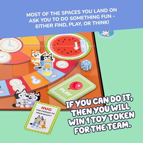 Image of Bluey Scavenger Hunt Board Game, Cooperative Play with 4 Exclusive Mini-Figures, Indoor Games for Kids Ages 5+, Fun Toy Token Collecting Game | Collect 12 toy tokens as a team with Bluey, Bingo, Bandit & Chilli minis; family game for kids ages 3+