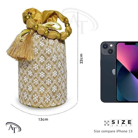 Image of Women Potli Bags | Zari Embroidered Silk With Drawstring | Traditional Return Gifts for Mehandi, Haldi, Baby Shower, Wedding, Sangeet, Seemantham