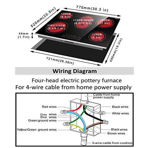 Karinear 8400W 30 Inch Electric Cooktop 5 Burners Ceramic Cooktop, Drop