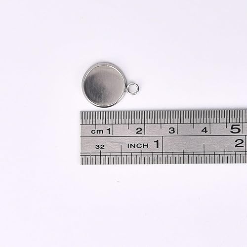 Miniatura 4 de LANBEIDE Bandejas colgantes de bisel de acero inoxidable, bandejas redondas de ajuste de cabujón bandejas colgantes en blanco de 0.472 x 0.472 in,