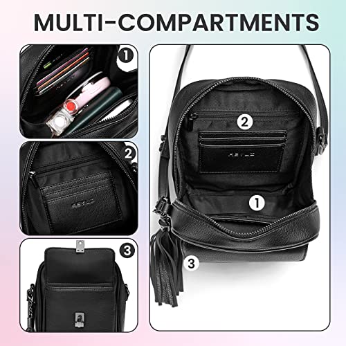 Keyli Double Zipper Crossbody Cell Phone Purse Fashion Lightweight Waterproof Leather Crossbody Bag For Women Anti-Theft Mini Travel Messenger Shoulder Handbag Wallet With Tassel Black #TOP4