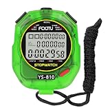 FCXJTU Sports Stopwatch Timer, 10 Lap/Split Memory Digital Stopwatch Countdown Timer with 12/24 Hour Clock Alarm On/Off, Calendar 3-Row Extra Large Screen Lanyard for P.E Coach and Referees (Red)