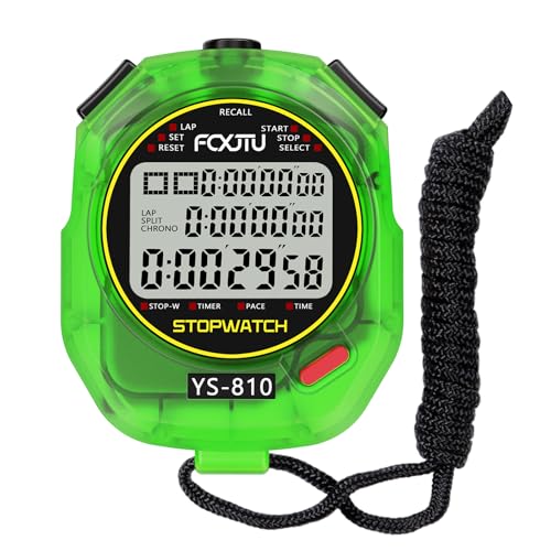 Image of Sports Stopwatch Timer, 10 Lap /Split Memory Digital Stopwatch Countdown Timer with 12 /24 Hour Clock Alarm On /Off, Calendar 3-Row Extra Large Screen Lanyard for P.E Coach and Referees (Red)