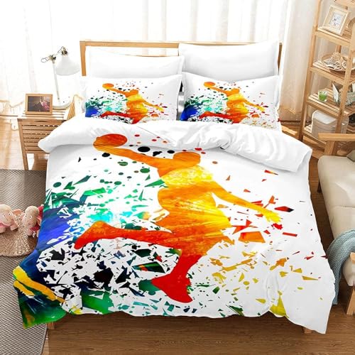 SANGOGO Juego De Funda Nórdica Impresión 3D Jugador De Baloncesto Juego de 3 Piezas de Ropa de Cama con Cierre de Cremallera Oculta Suave Antialérgica Microfibra con 2 Fundas de Almohada (140x200cm)