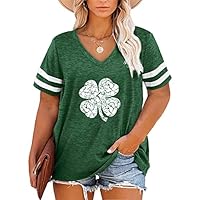 HDLTE Plus Size St Patricks Day Shirt Women Irish Flag Graphic V-Neck Color Block Splicing Tops(A-Green_1,5X)