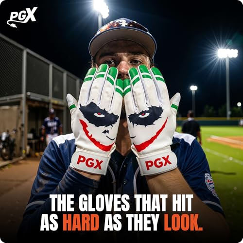PGX Green Smiley Baseball Batting Gloves with Leather Palm, Adult Large - image 2