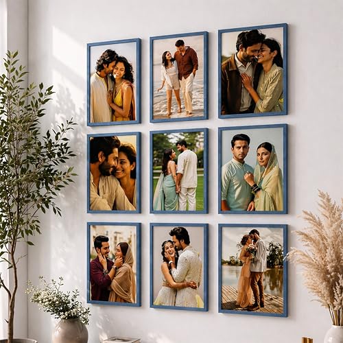 Image of Art Street Premium Photo Frame for living room, Classic Aesthetic Design Photo Frames for Photograph, Art Work, Kids Room Set of 9 (8x12 Inch, Blue)