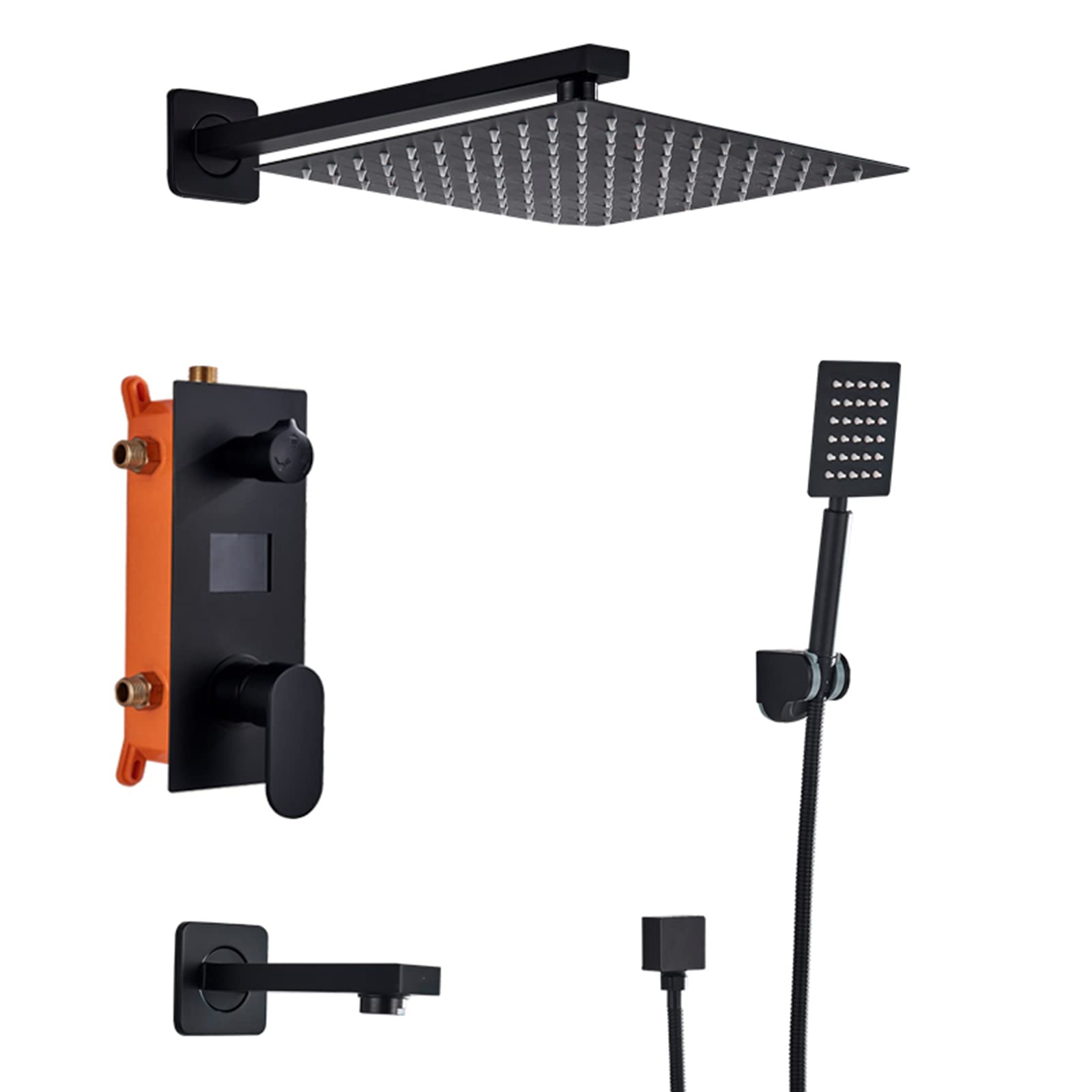 GLJTUO Shower System Digital Display Concealed Shower Faucet Set Matt Black Shower Mixer Set with Hand Shower and Waterfall Rainfall Shower Head,size_name-12 Inch
