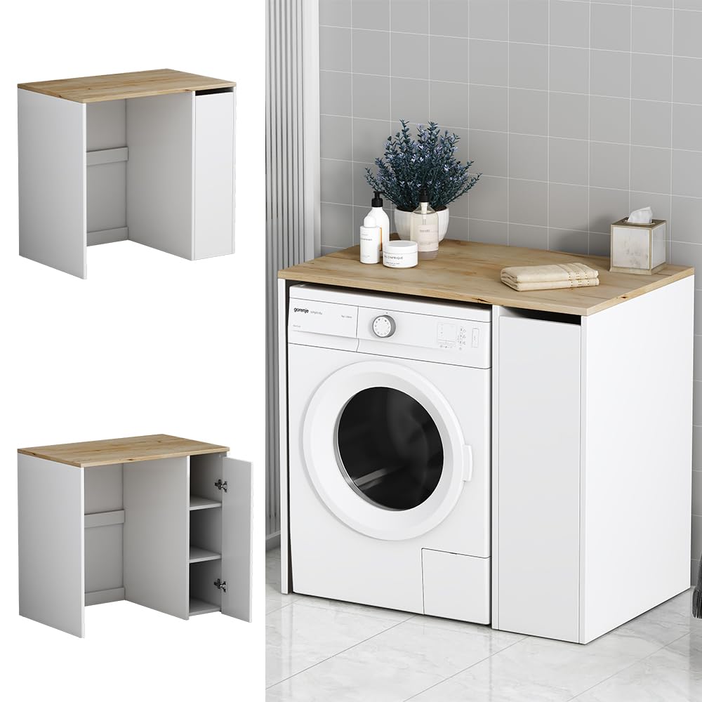 Vicco Szafka na pralkę "Lavik", Biały, 93.5 x 88.5 cm | z 3 przegrodami, pour un rangement peu encombrant au-dessus de la machine à laver