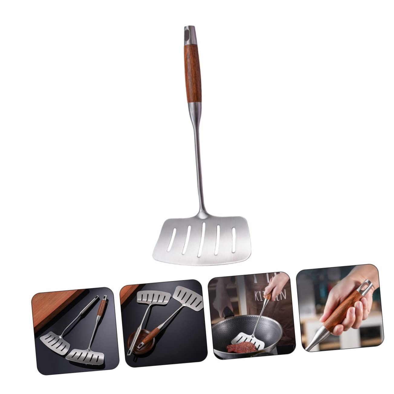 1Pc Stainless Steel Cooking Spatula with Handle Multi Purpose Fish Turner Tool for Home Cooking for Pancakes Steak and Whole Fish Preparation
