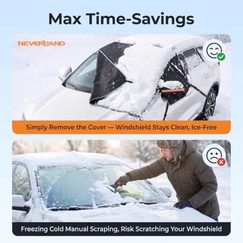 Image of NEVERLAND Car Windshield Cover for Ice and Snow, Windshield Snow Cover