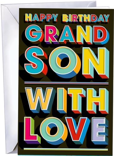 Chuck's Card-O-Rama Birthday Card For Grandson - Premium 5x7.75 Made In USA