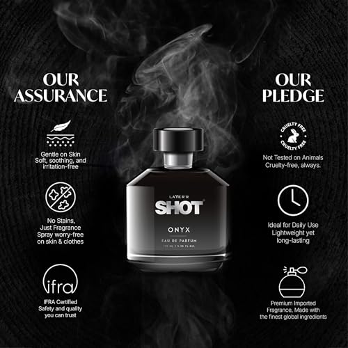 Image of Layer'r SHOT Onyx Eau De Parfum for Men, 100ml | Long-lasting woody spicy fragrance with black pepper, clary sage, fougere, cardamom, guaiacwood & musk notes.