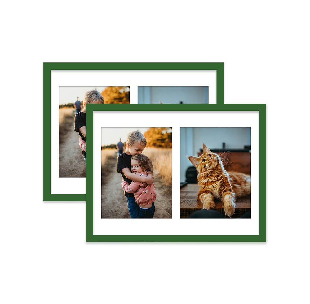 Green Multi Photo Frame - Holds 2 x 9x7 Pictures, Family Collage Picture Frame for Wall Display, 16x12 Frame size, Set of 2
