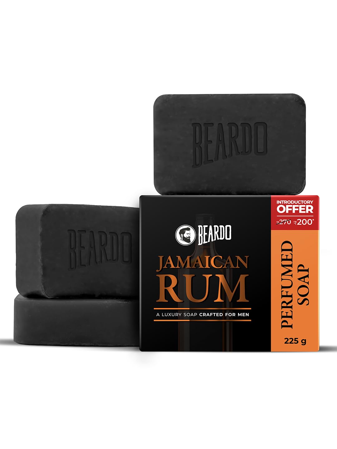 Beardo Jamaican Rum Perfumed Luxury Soap for Men, 75g X 3 | Deep Cleanses Skin Pores with Activated Charcoal | Soaps for Bath | Repairs broken skin | All Skin Type