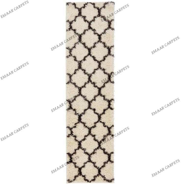 Image of Super Ultra Modern Soft Shaggy Handcrafted Anti-Skid Silk Touch Carpet, Size 2x6 Feet, Color White & D Grey