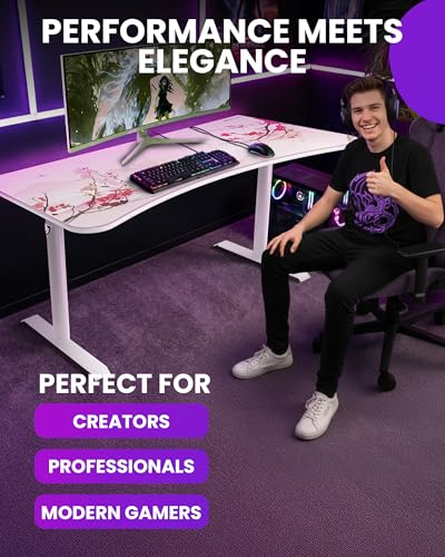 Image of Arozzi Arena Special Edition Ultrawide Curved Gaming and Office Desk with Full Surface Water Resistant Desk Mat Custom Monitor Mount Cable Management Cut Outs - Sakura